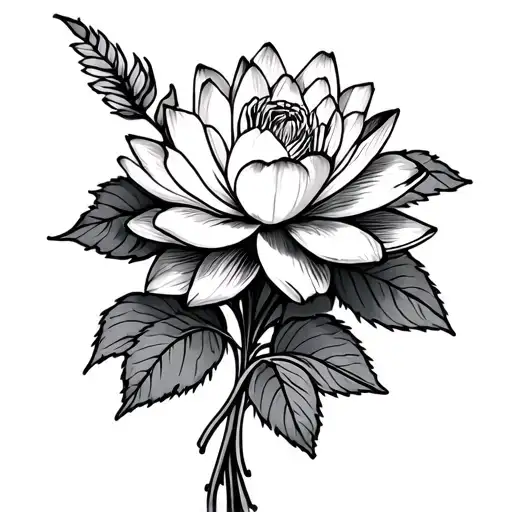 cherry blossom, water lily, rose bouquet stencil outline tattoo design idea
