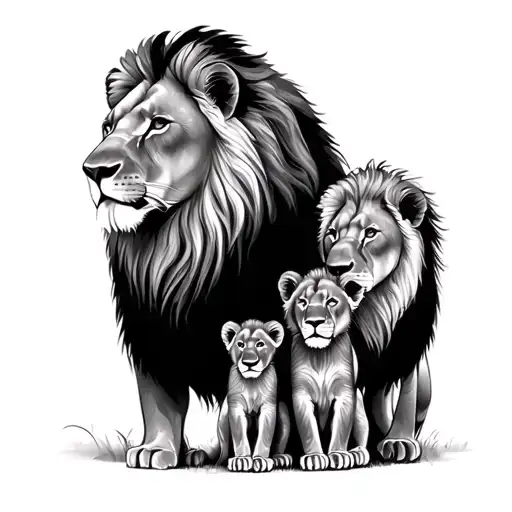 lion family heads lion, lioness and 2 cubs outline for tattoo tattoo design idea