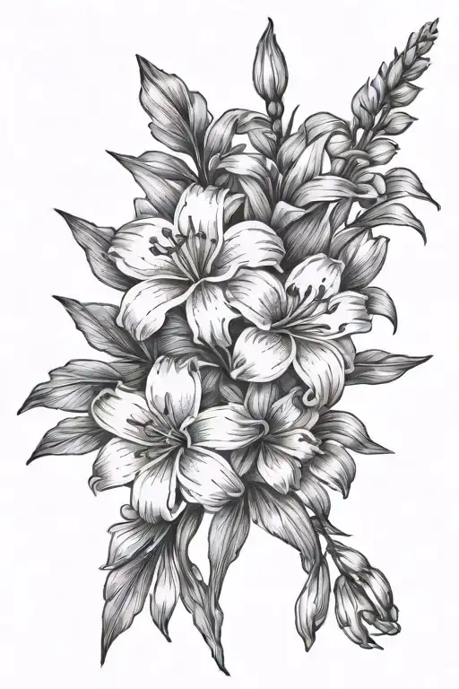 daisy and gladiolus flower bouquet tattoo design idea