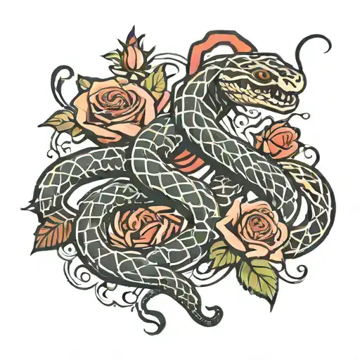 snake scorpion rose intertwined tattoo design idea