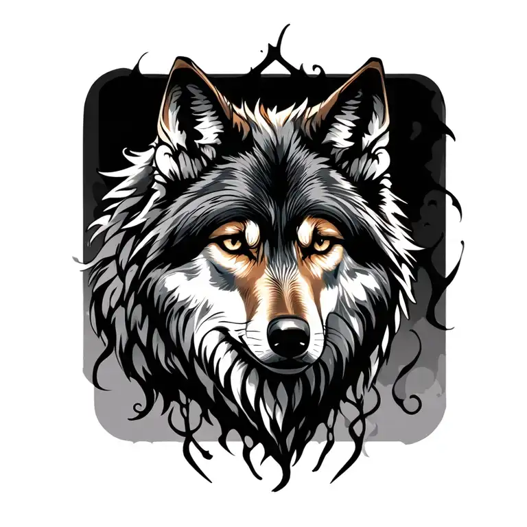 wolf with macrame tattoo design idea