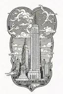 nyc twin towers skyline with statue of libert puzzle piece intertwined tattoo design idea