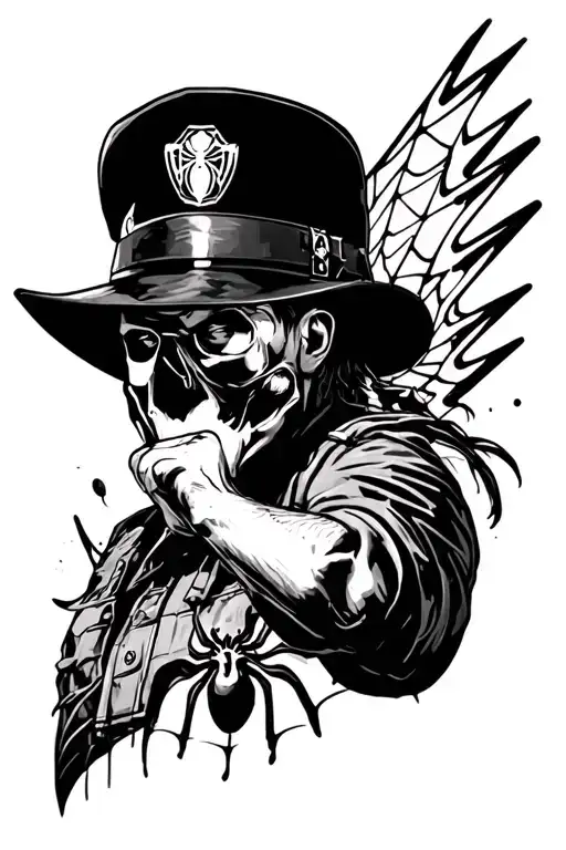 be creative i want something unique on my right arm, that has a spider web on the elbow with no spider, law enforcement  tattoo design idea