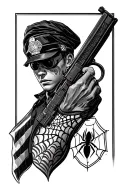 be creative i want something unique on my right arm, that has a spider web on the elbow with no spider, law enforcement  tattoo design idea