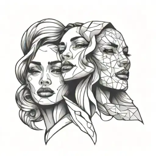 3 faces overlapping to make tattoo design idea