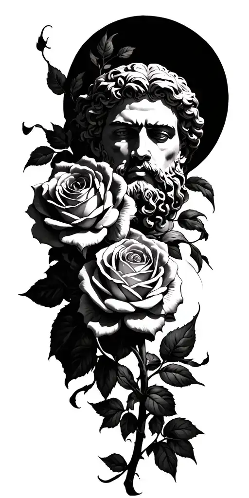 Heaven greek god roses intertwined struggle tattoo design idea
