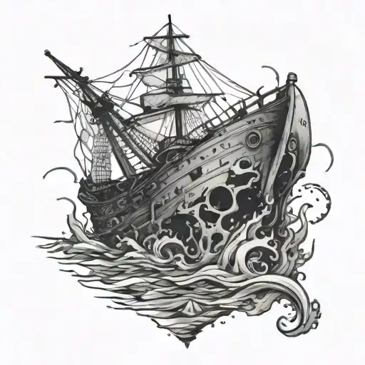 underwater shipwreck tattoo design idea