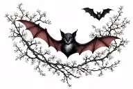 Left Collarbone: A delicate vine with tiny blossoms, interwoven with three minimalist bats in flight.Right Collarbone: tattoo design idea