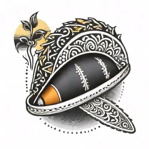 A taco with a basketball pattern, incorporating Navajo and Mexican cultural elements tattoo design idea