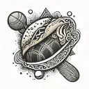 A taco with a basketball pattern, incorporating Navajo and Mexican cultural elements tattoo design idea