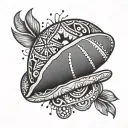 A taco with a basketball pattern, incorporating Navajo and Mexican cultural elements tattoo design idea