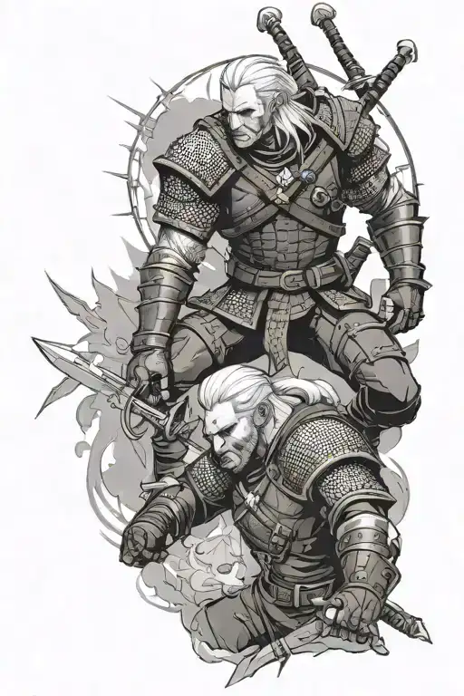 Witcher battling tattoo design idea