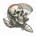 skull and paraglider gliding tattoo design idea
