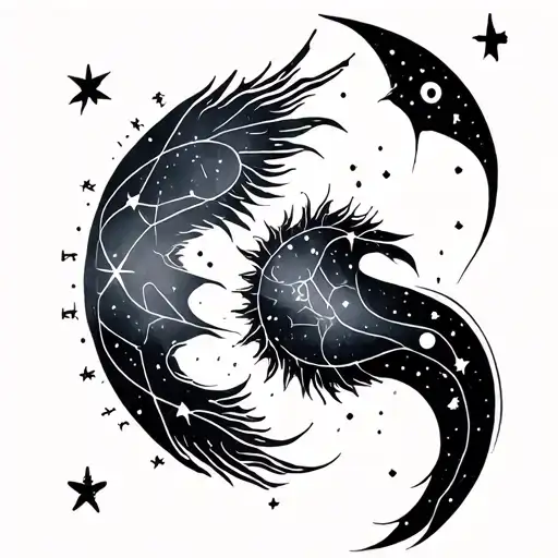 zodiac pieces and Gemini constellation intertwined tattoo design idea
