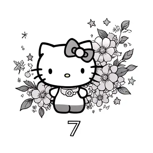 can u make me a forearm tattoo with the Murakami flowers, stars..a small hello kitty with cherry blossoms and a 7 tattoo design idea