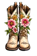 cowgirl boots with birth flower stems coming from boots for april march april june november tattoo design idea