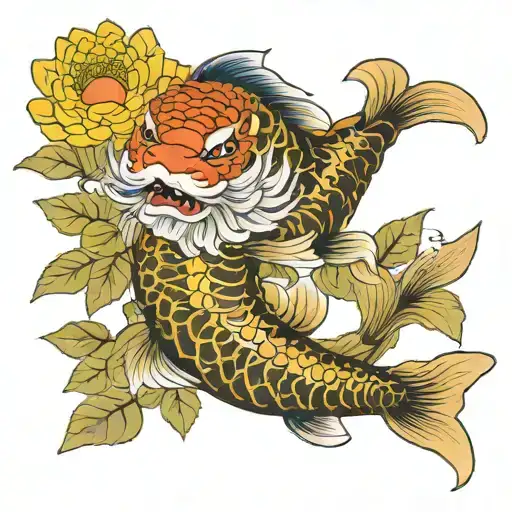 koi daruma doll chrysanthemum flower tattoo design idea