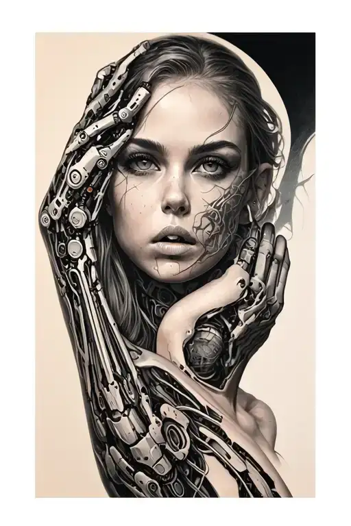 bionic cyborg arm sleeve tattoo design idea