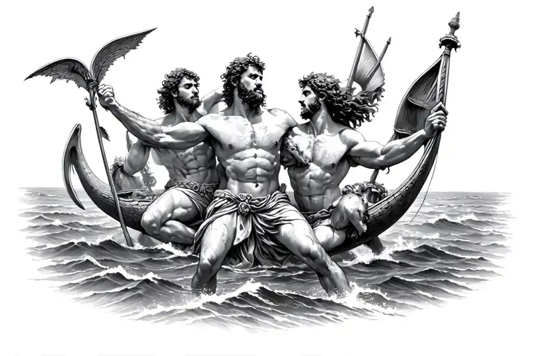odysseus fighting the sirens tattoo design idea