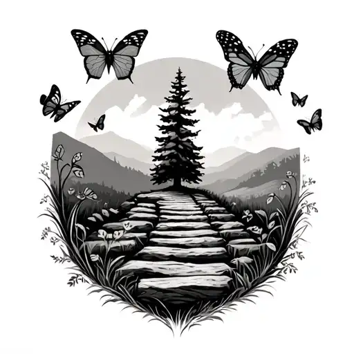 appalachian trail (AT) with butterflies around the AT  tattoo design idea