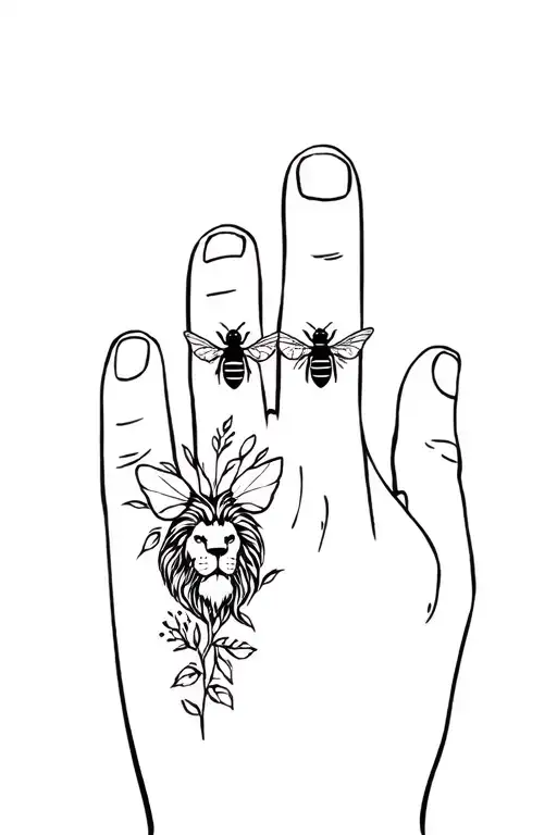 wedding ring finger, Star Wars, bees, lion, flowers, 3 children tattoo design idea