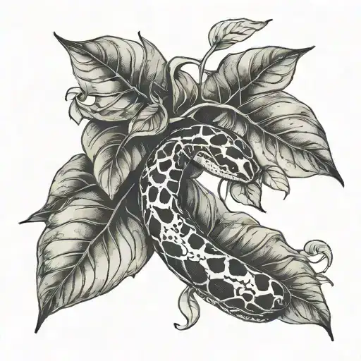pothos illustrative blackwork foliage small snake tattoo design idea