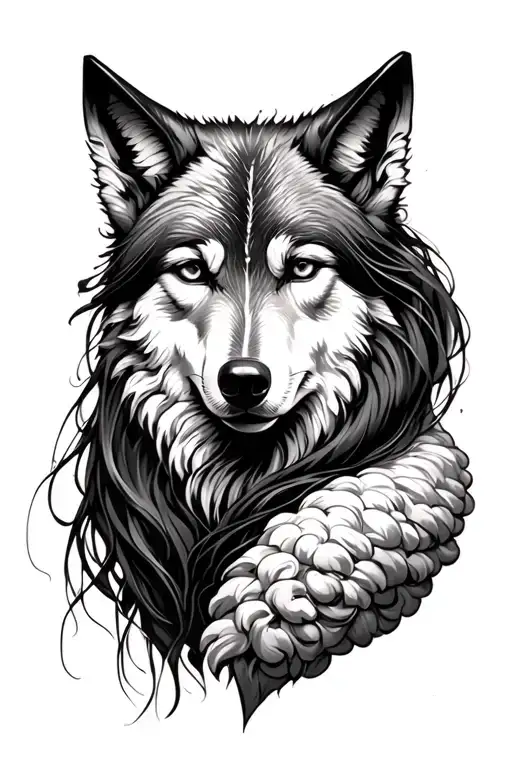 half woman half wolf in sheep's clothing tattoo design idea