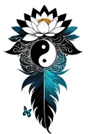 yin and yang,lotus flower,mandala,butterfly,geomatric pattern,feather tattoo design idea