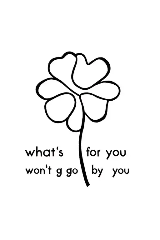 five leaf clover and quotient 'what's for you won't go by you' tattoo design idea