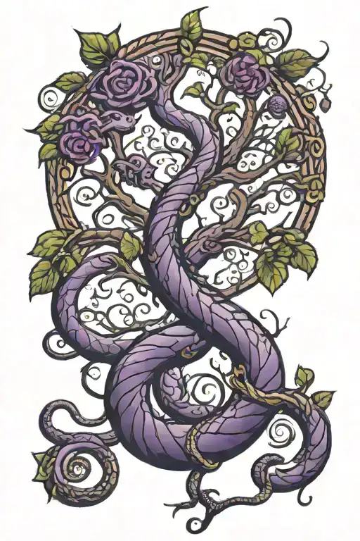 Tree of life with a Purple Snake wrapped tattoo design idea