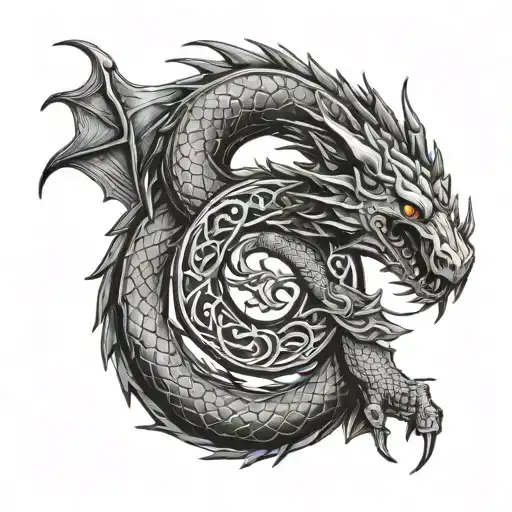 Ouroboros in the form of a dragon, in the center of space tattoo design idea
