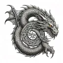 Ouroboros in the form of a dragon, in the center of space tattoo design idea