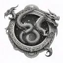 Ouroboros in the form of a dragon, in the center of space tattoo design idea