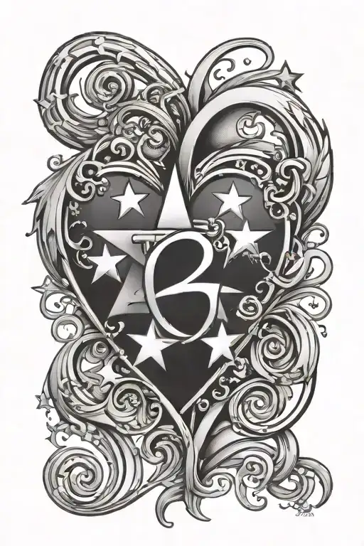 stars number 4 chrome heart 1of1 highlighted tattoo design idea