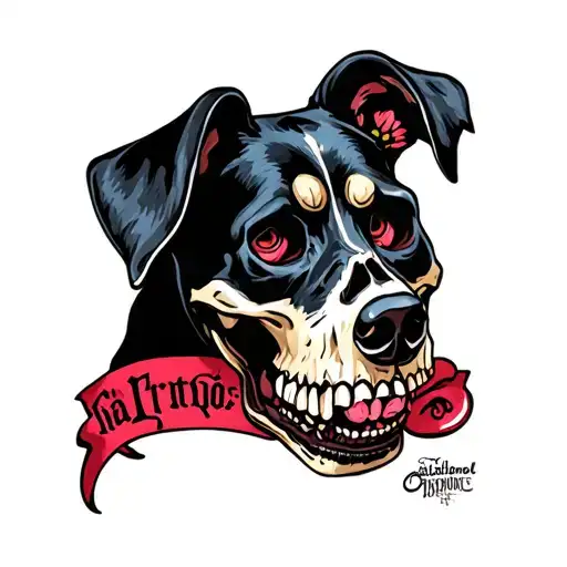 day of the dead zombie dog skull tattoo design idea