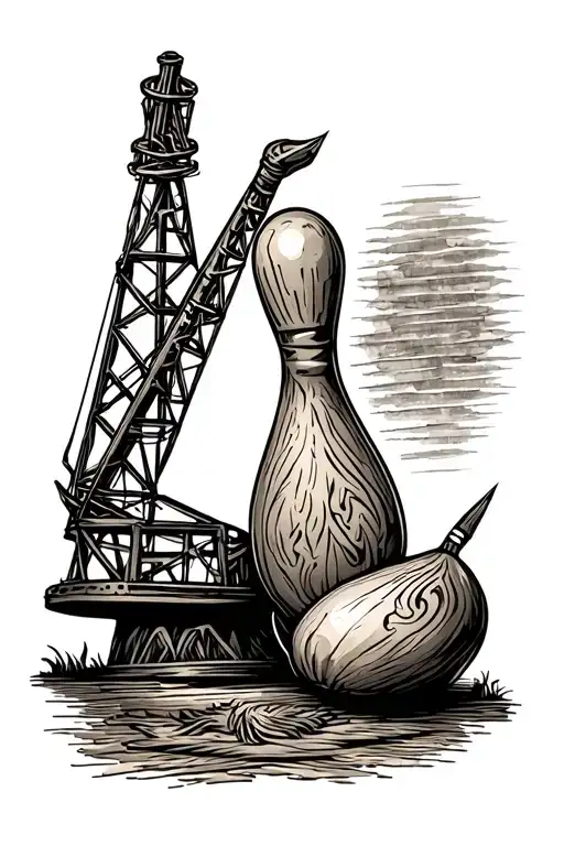 tooled leather with oil derrick and bowling pin tattoo design idea