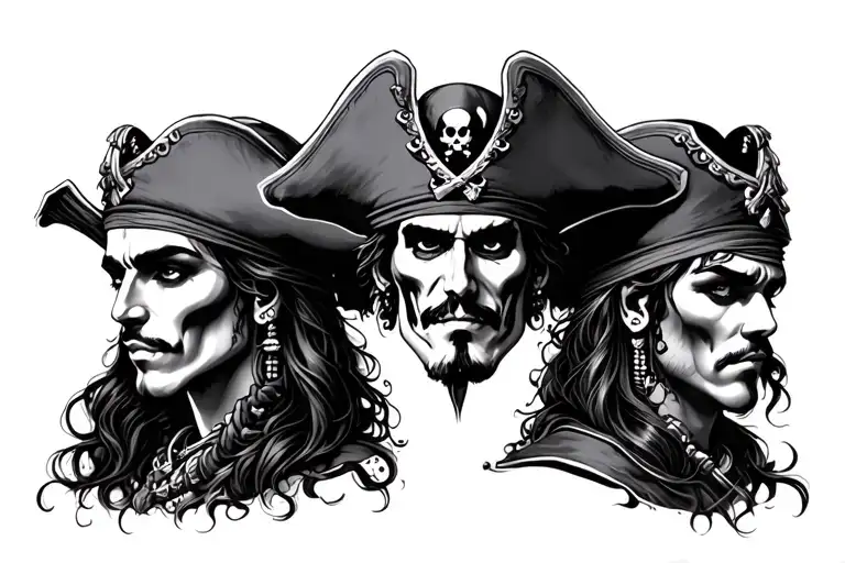 pirates men and women face tattoo design idea