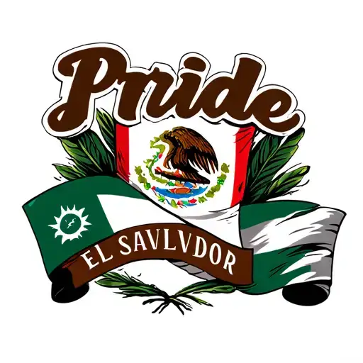brown pride lettering with mexico flag and el salvador flag on each side  tattoo design idea
