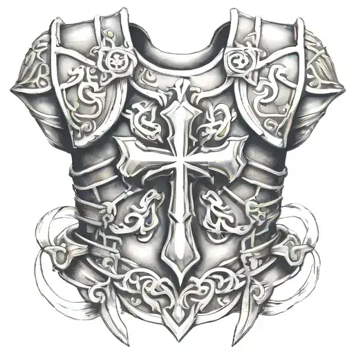 chest armor with cross tattoo tattoo design idea