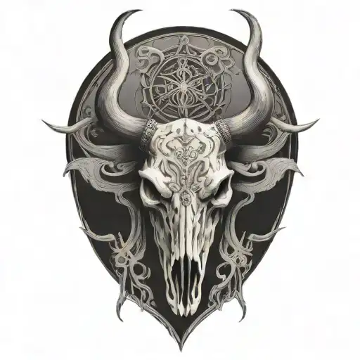 longhorn bull skull spooky tattoo design idea