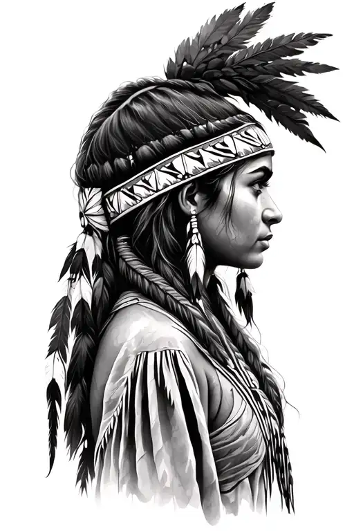 Native American girl side profile tattoo design idea