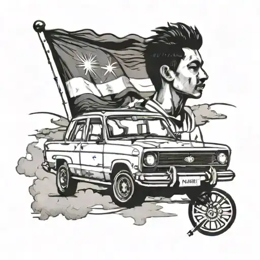Colombia flag with Indian boy and car and planes  tattoo design idea