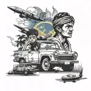 Colombia flag with Indian boy and car and planes  tattoo design idea