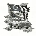 Colombia flag with Indian boy and car and planes  tattoo design idea