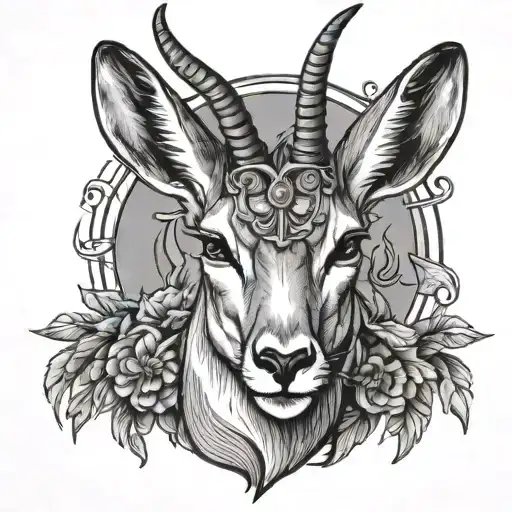gazelle head surrounded tattoo design idea
