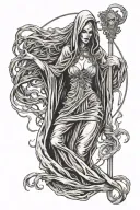grim Reaper sexy faceless woman with flowing hair full body tattoo design idea