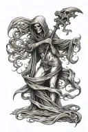 grim Reaper sexy faceless woman with flowing hair full body tattoo design idea