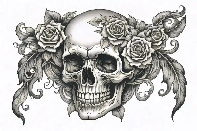 skull sleeve girly tattoo design idea