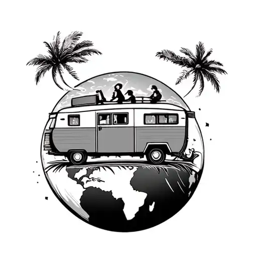 Caravan riding over globe round tattoo design idea