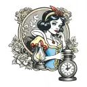 Snow White holding a hour glass tattoo design idea